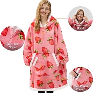 Pink Strawberry Hooded Blanket Sweatshirt